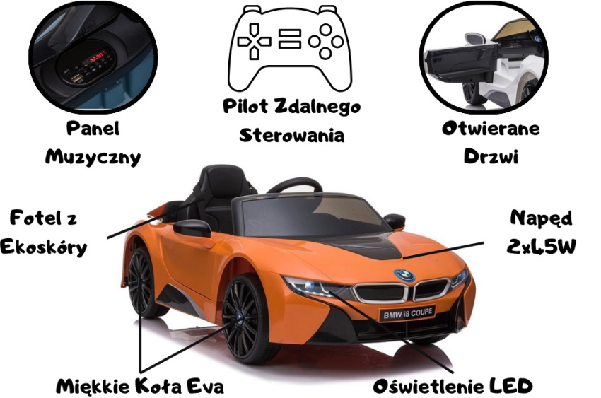 Auto na Akumulator BMW I8 Pomarańczowy Parametry